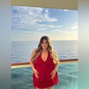 Ruffle V-Neck Halter Mini Dress